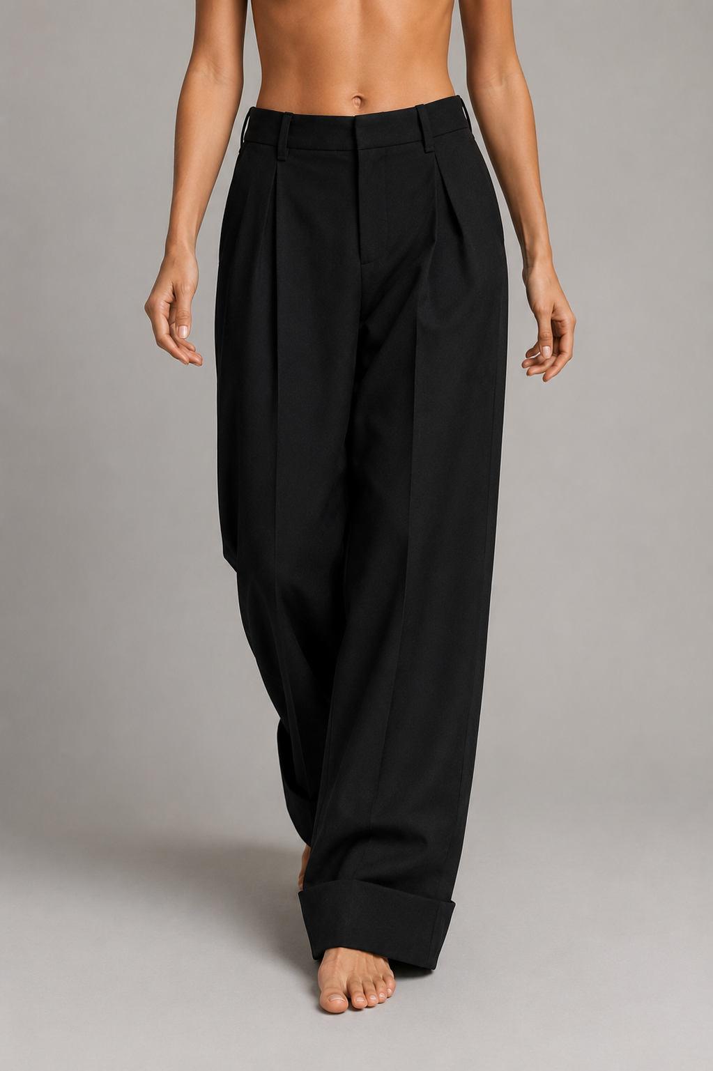 Turn-Up Tailored Wool Trousers
