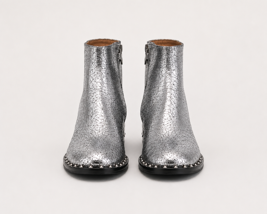 Silver Leather Studded Boots
