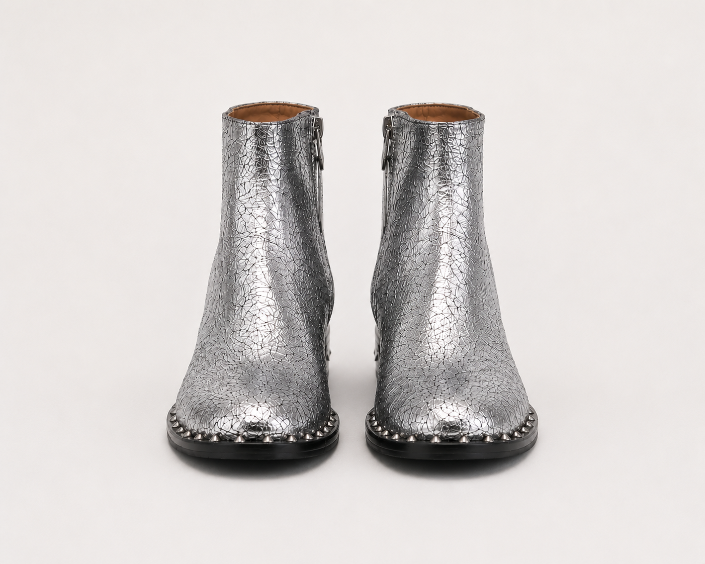 Silver Leather Studded Boots