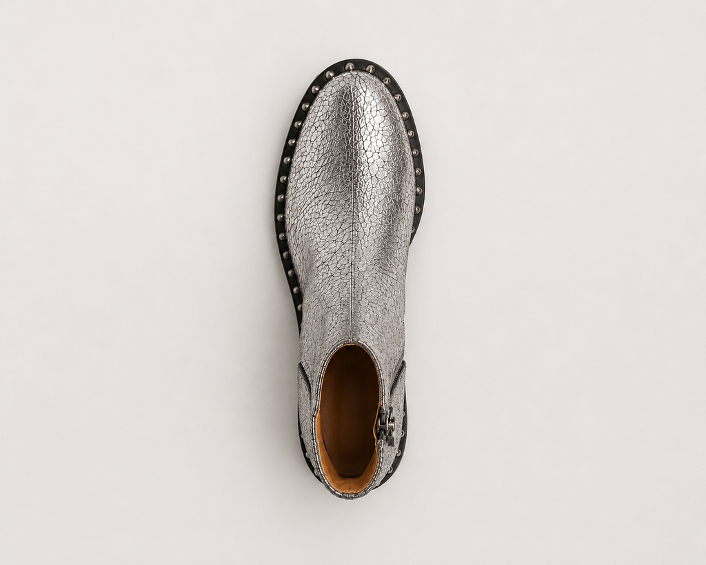 Silver Leather Studded Boots