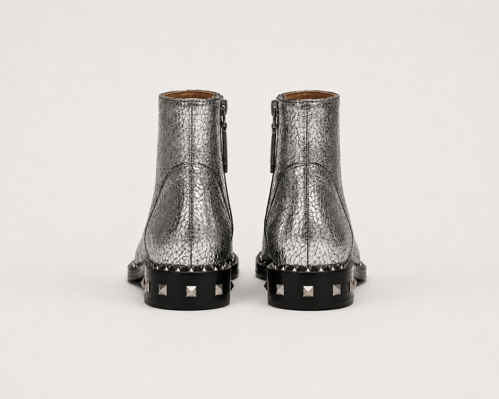 Silver Leather Studded Boots