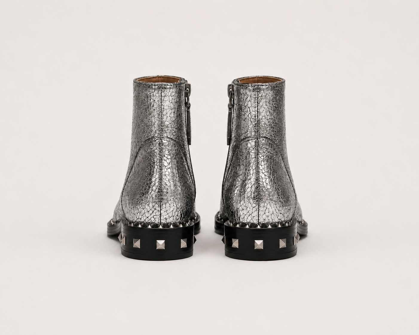 Silver Leather Studded Boots